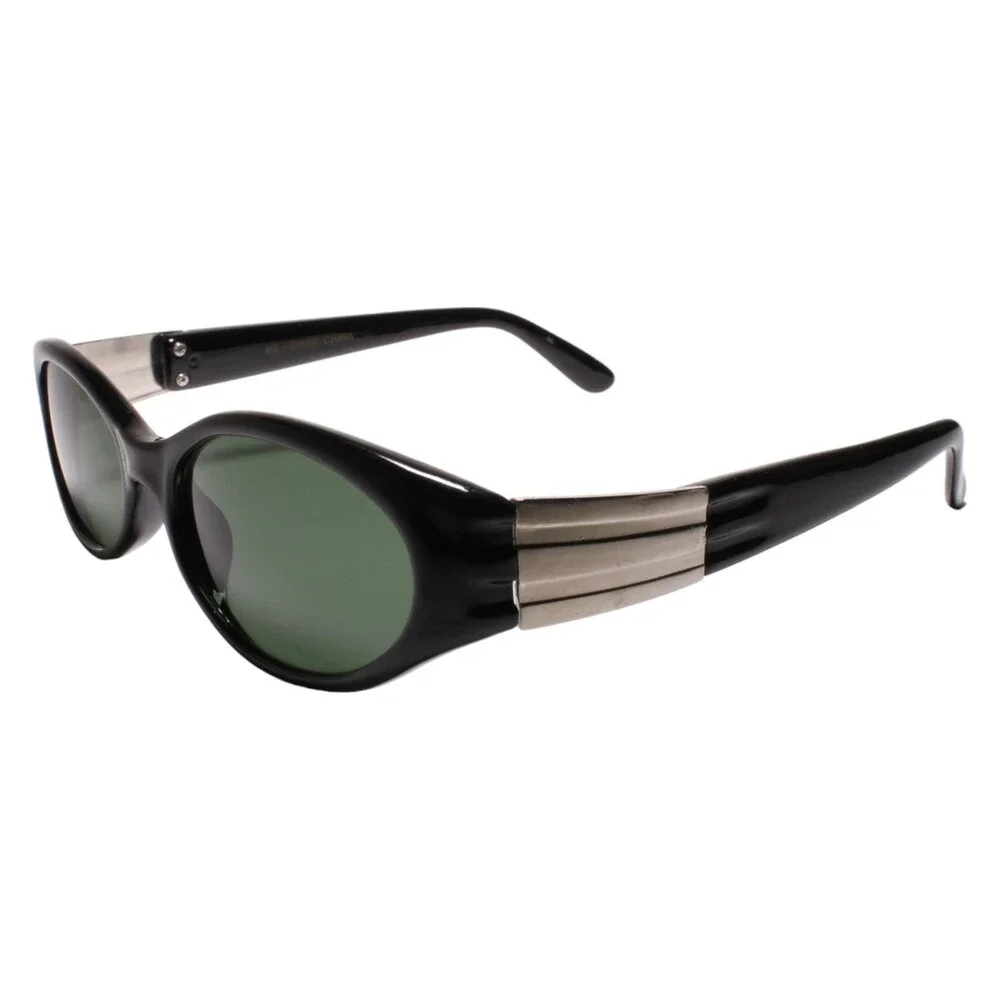 90s Hip Deadstock True Vintage Metallic Accents Temple Oval Black Sunglasses